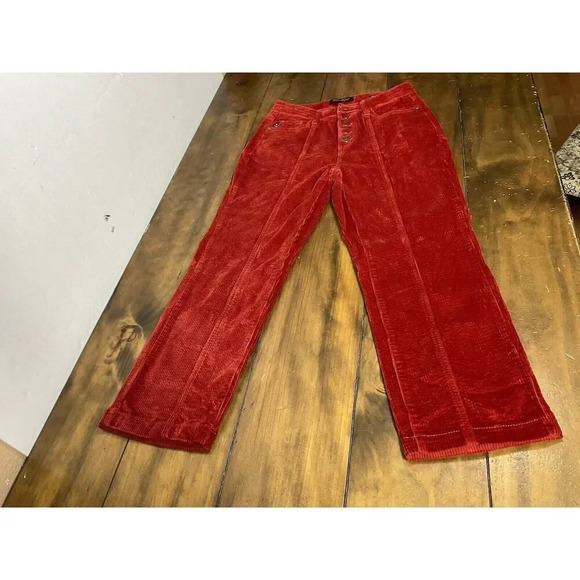 Judy Blue High Rise Button Fly Red Rust Corduroy Ankle Straight Pants Size 9/29 - Picture 1 of 11